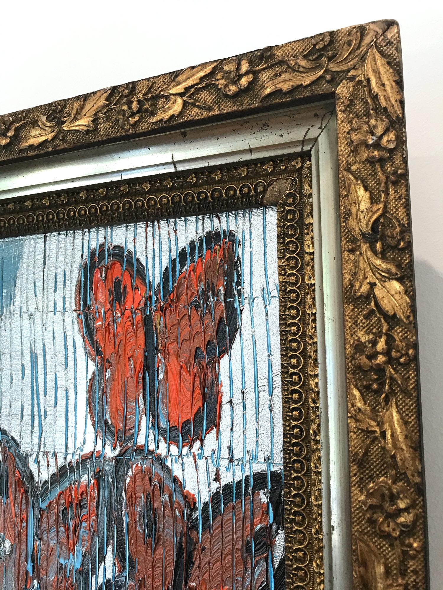 Untitled (Orange Butterflies on Silver Background Scoring) Oil on Wood Panel 5