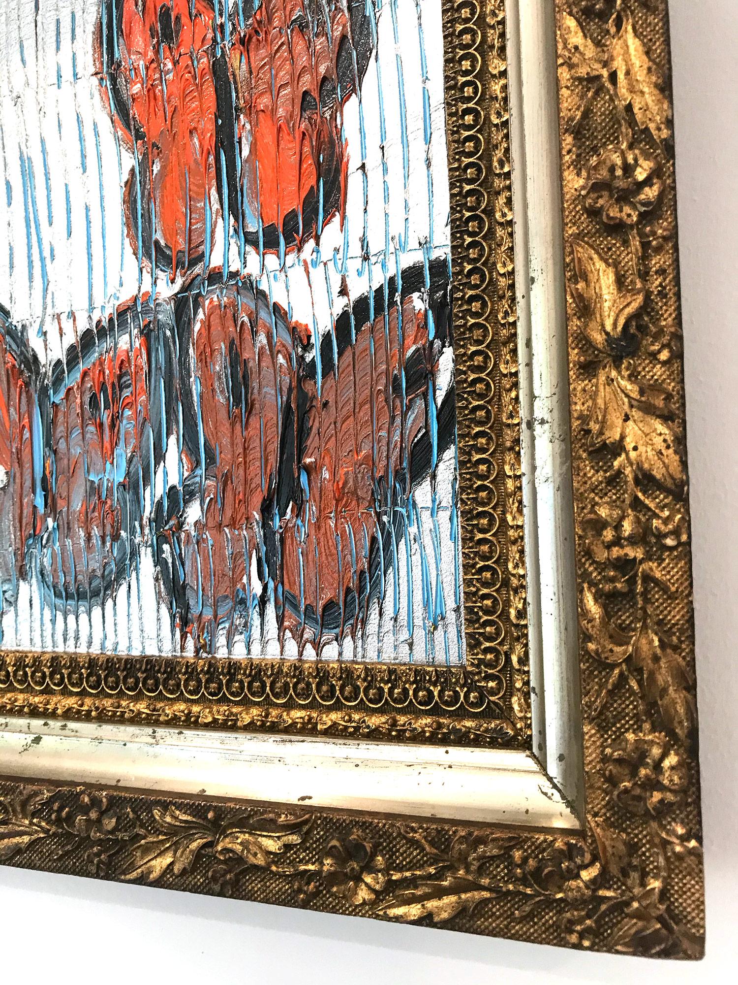 Untitled (Orange Butterflies on Silver Background Scoring) Oil on Wood Panel 6