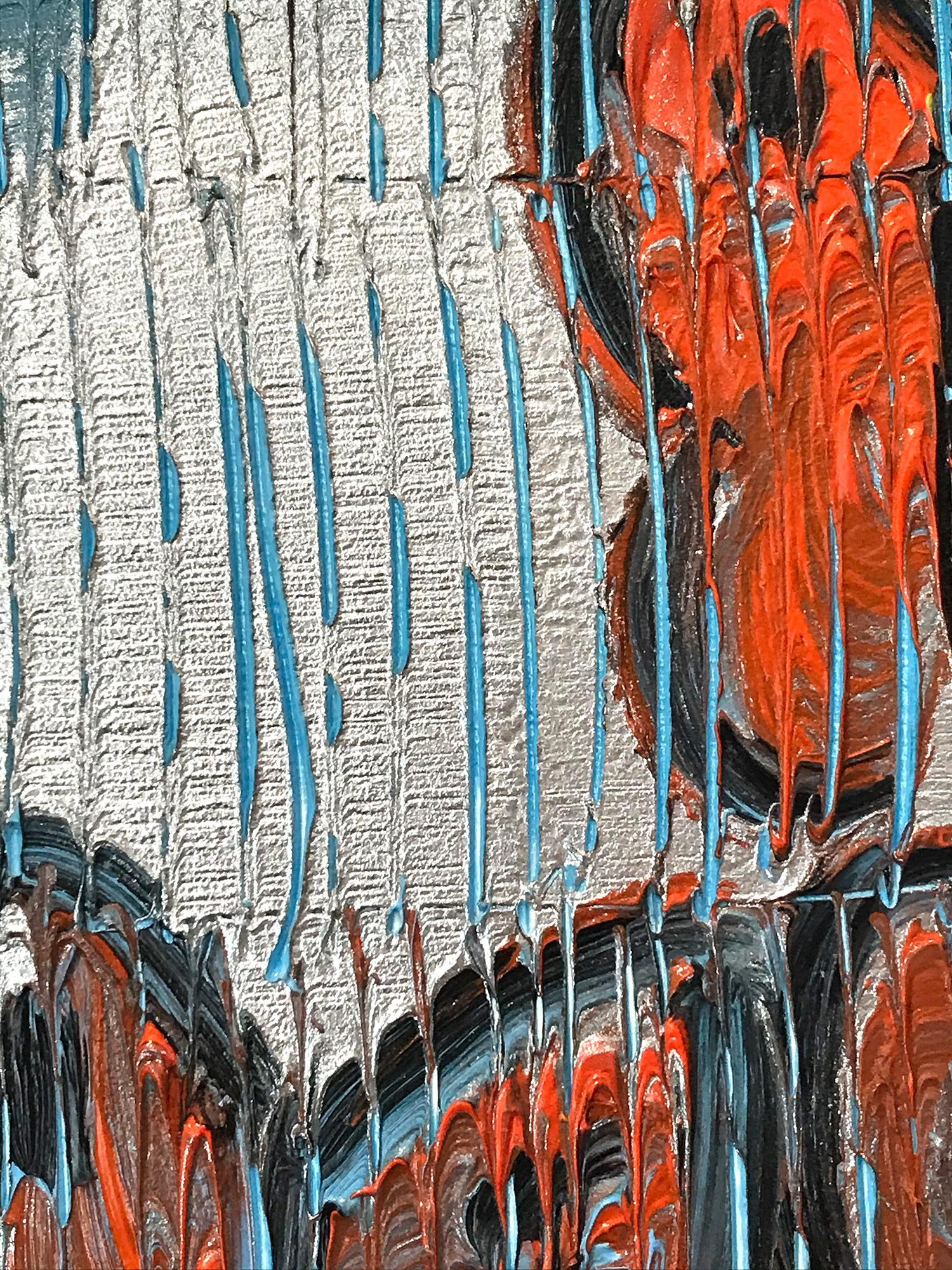 Untitled (Orange Butterflies on Silver Background Scoring) Oil on Wood Panel 1