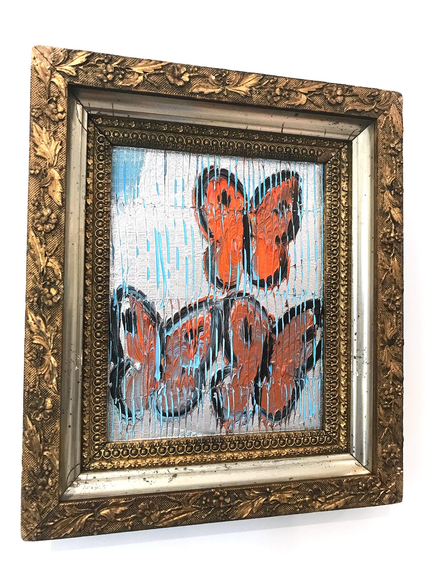 Untitled (Orange Butterflies on Silver Background Scoring) Oil on Wood Panel 2