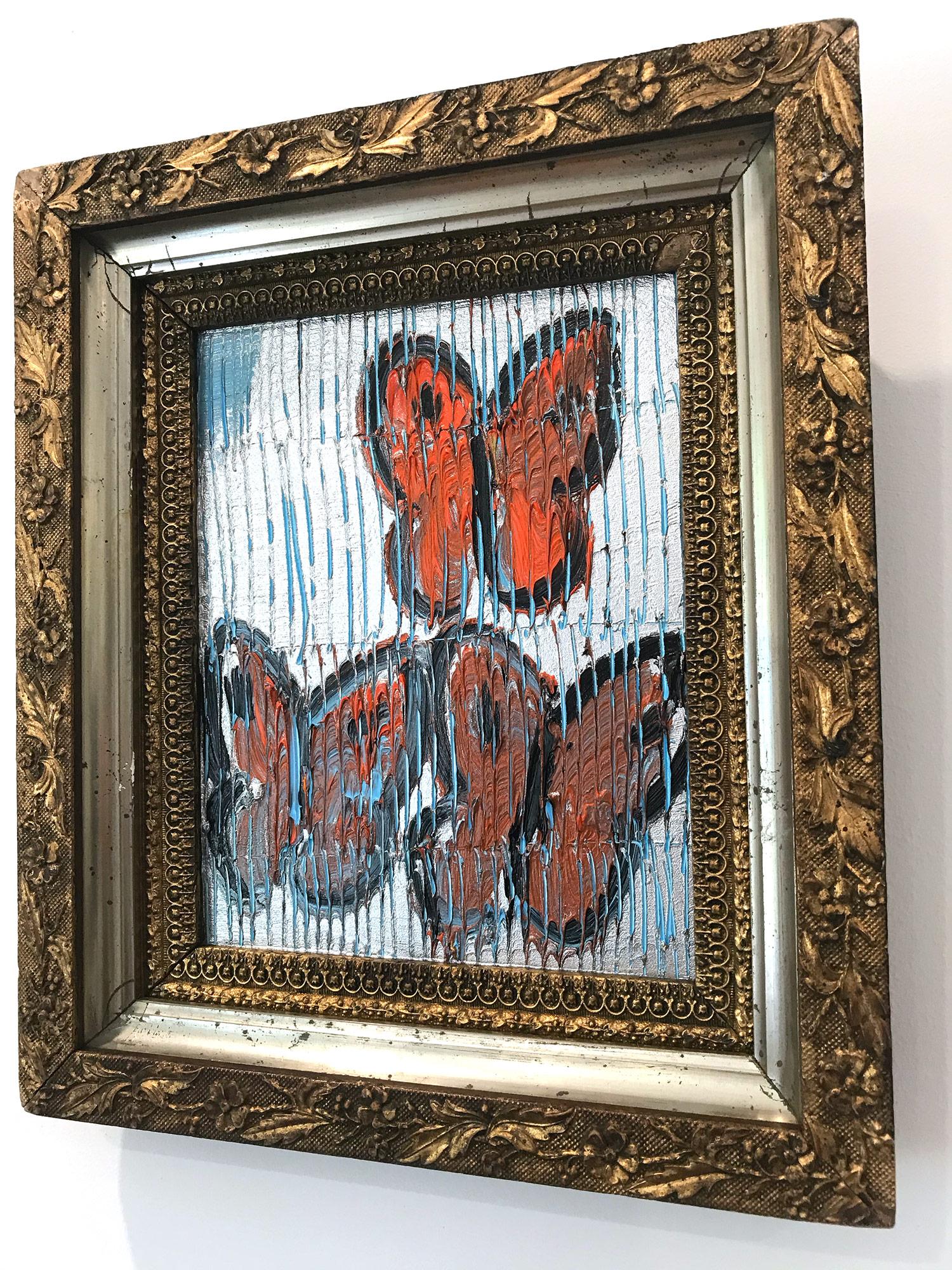 Untitled (Orange Butterflies on Silver Background Scoring) Oil on Wood Panel 3