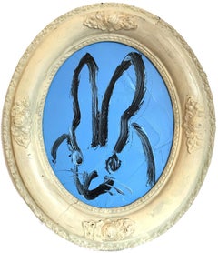 "Untitled (Oval Bunny on Azure Blue)" Oil Painting on Wood Panel