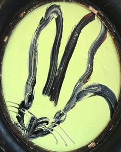 "Untitled" (Oval Bunny on Pistachio Green) Oil Painting on Wood Panel