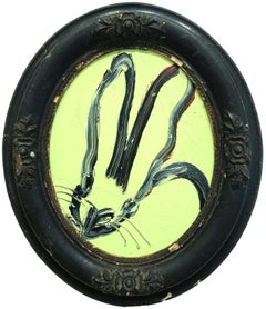 "Untitled" (Oval Bunny on Pistachio Green) Oil Painting on Wood Panel