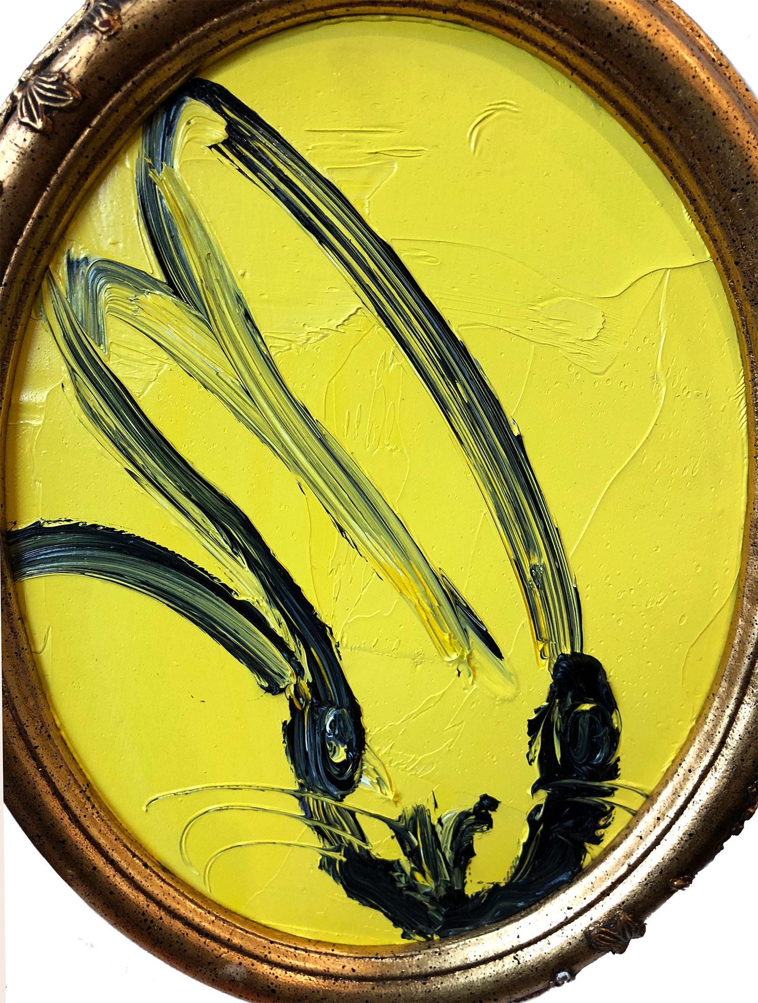 Untitled (Oval Bunny on Yellow) - Painting by Hunt Slonem