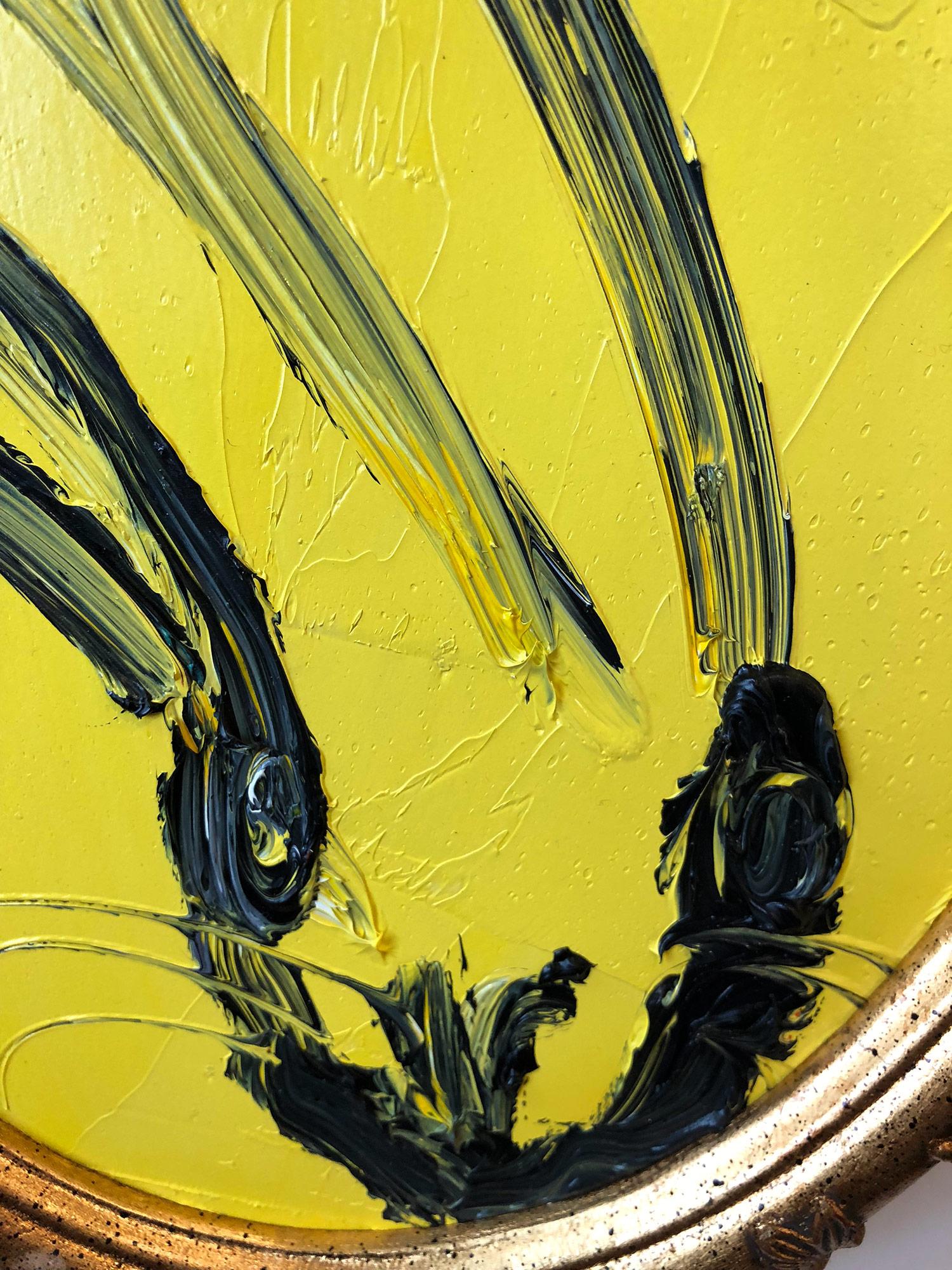 Untitled (Oval Bunny on Yellow) - Contemporary Painting by Hunt Slonem