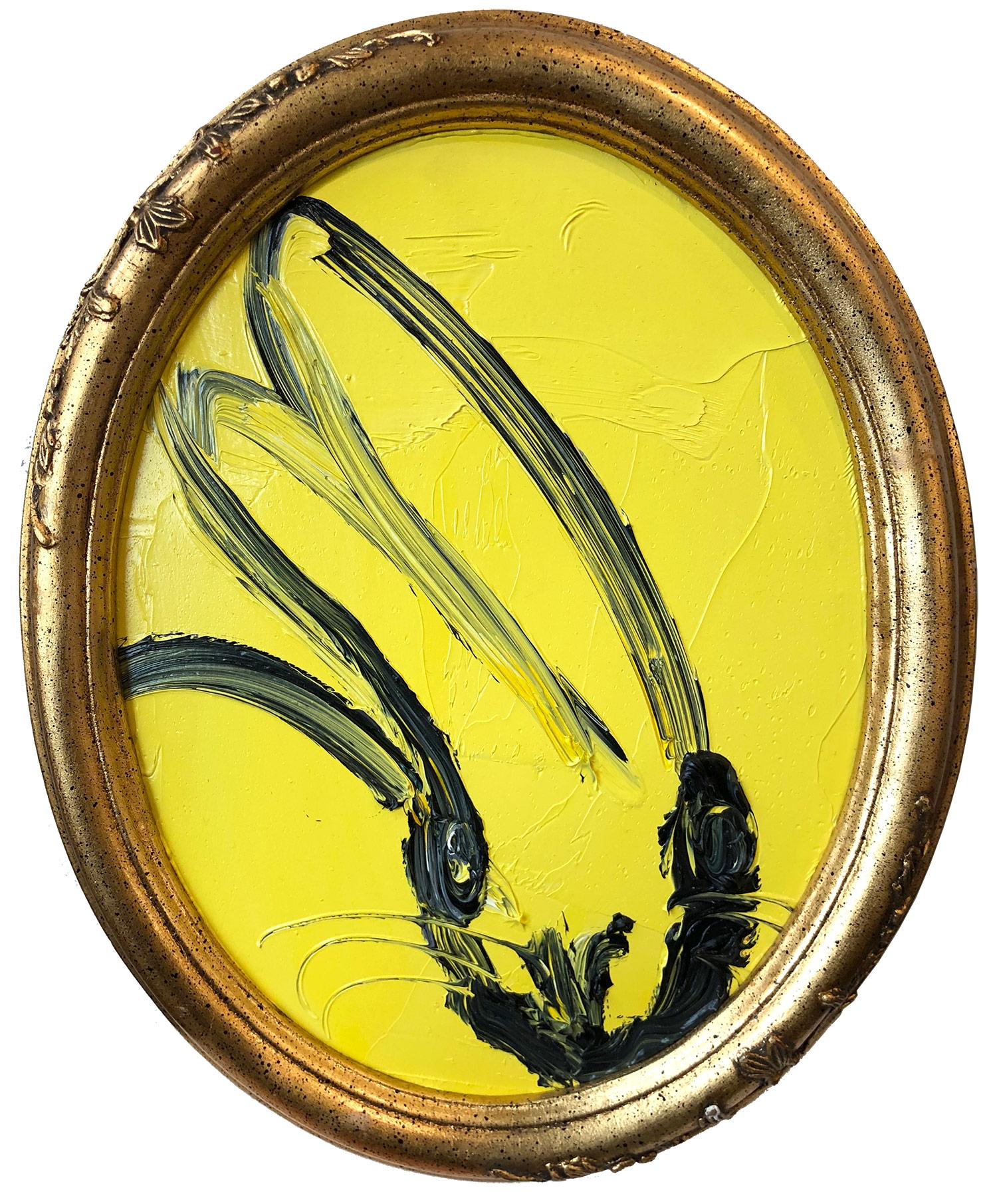 Hunt Slonem Animal Painting - Untitled (Oval Bunny on Yellow)