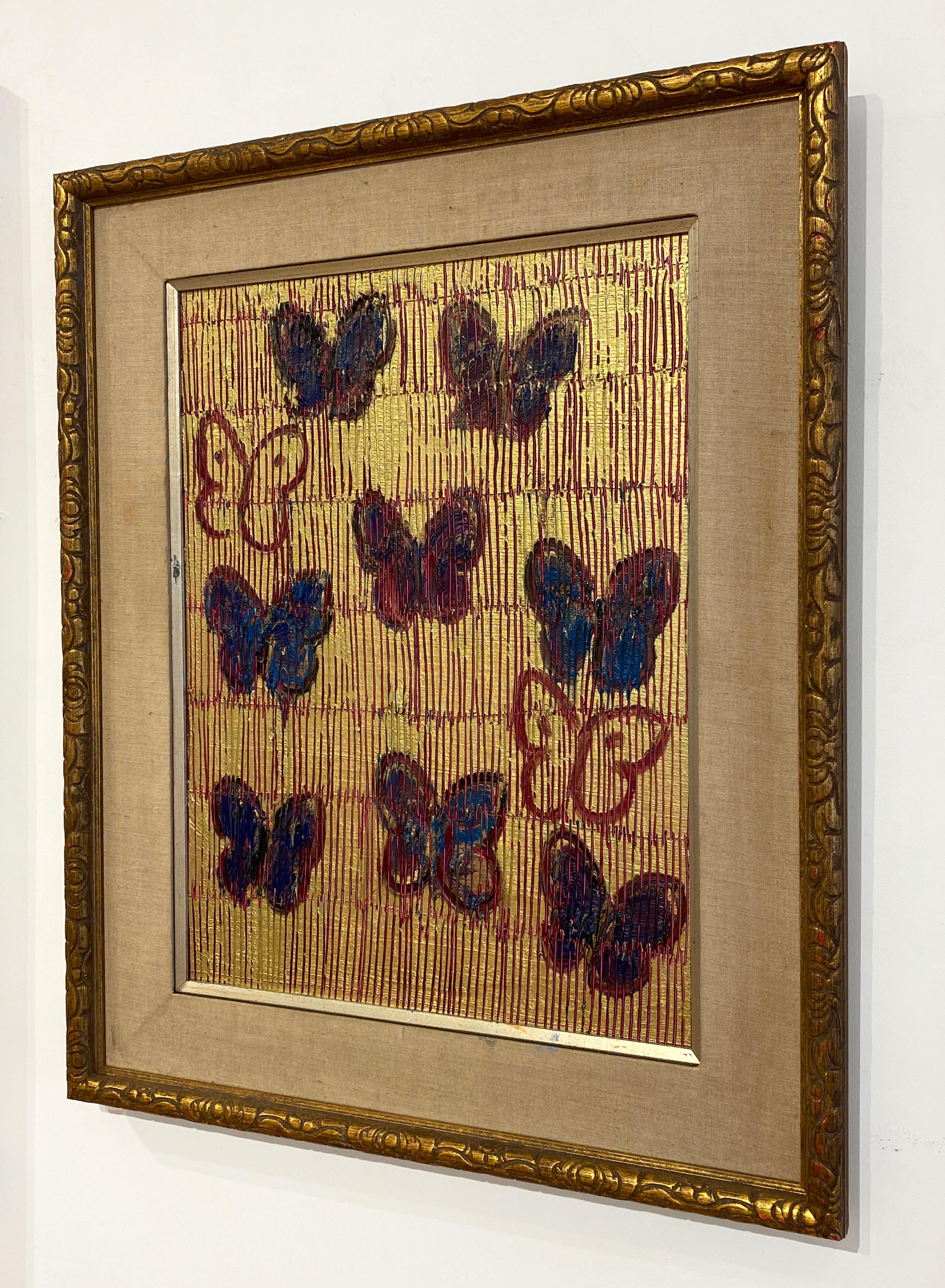 Untitled (Red, Blue & Purple Butterflies) - Brown Animal Painting by Hunt Slonem