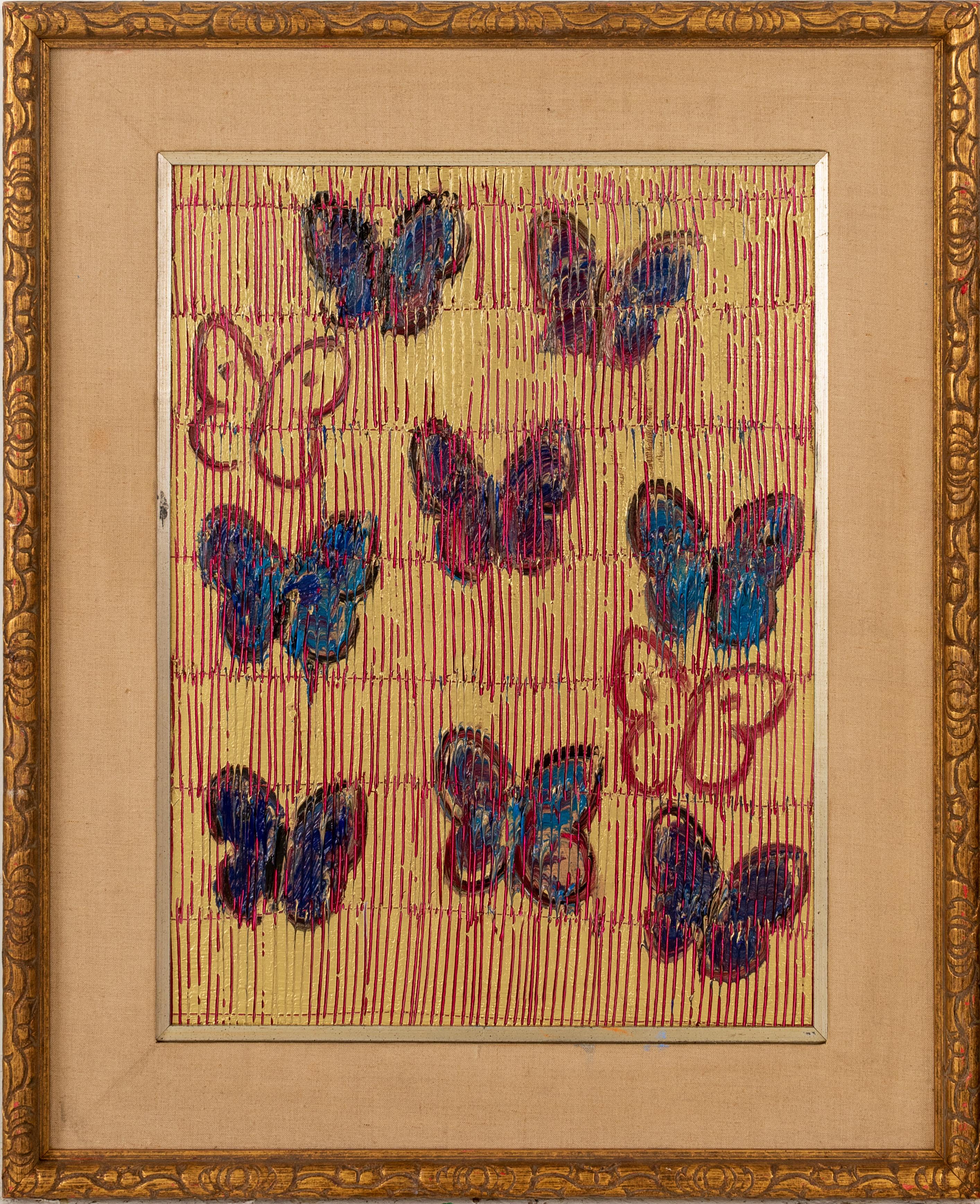 Hunt Slonem Animal Painting - Untitled (Red, Blue & Purple Butterflies)