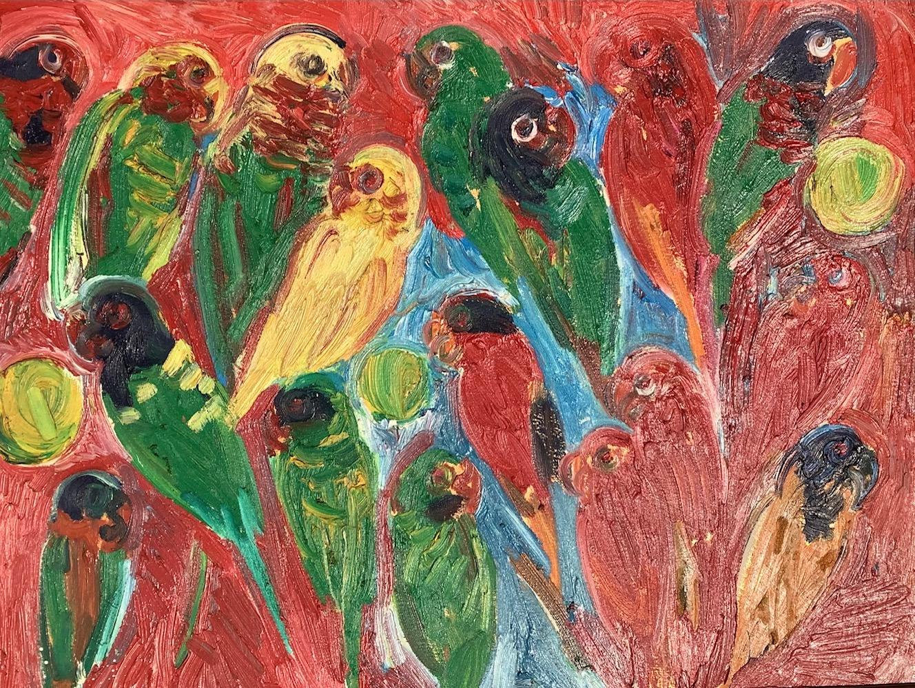 Untitled Red Parrot  - Painting by Hunt Slonem