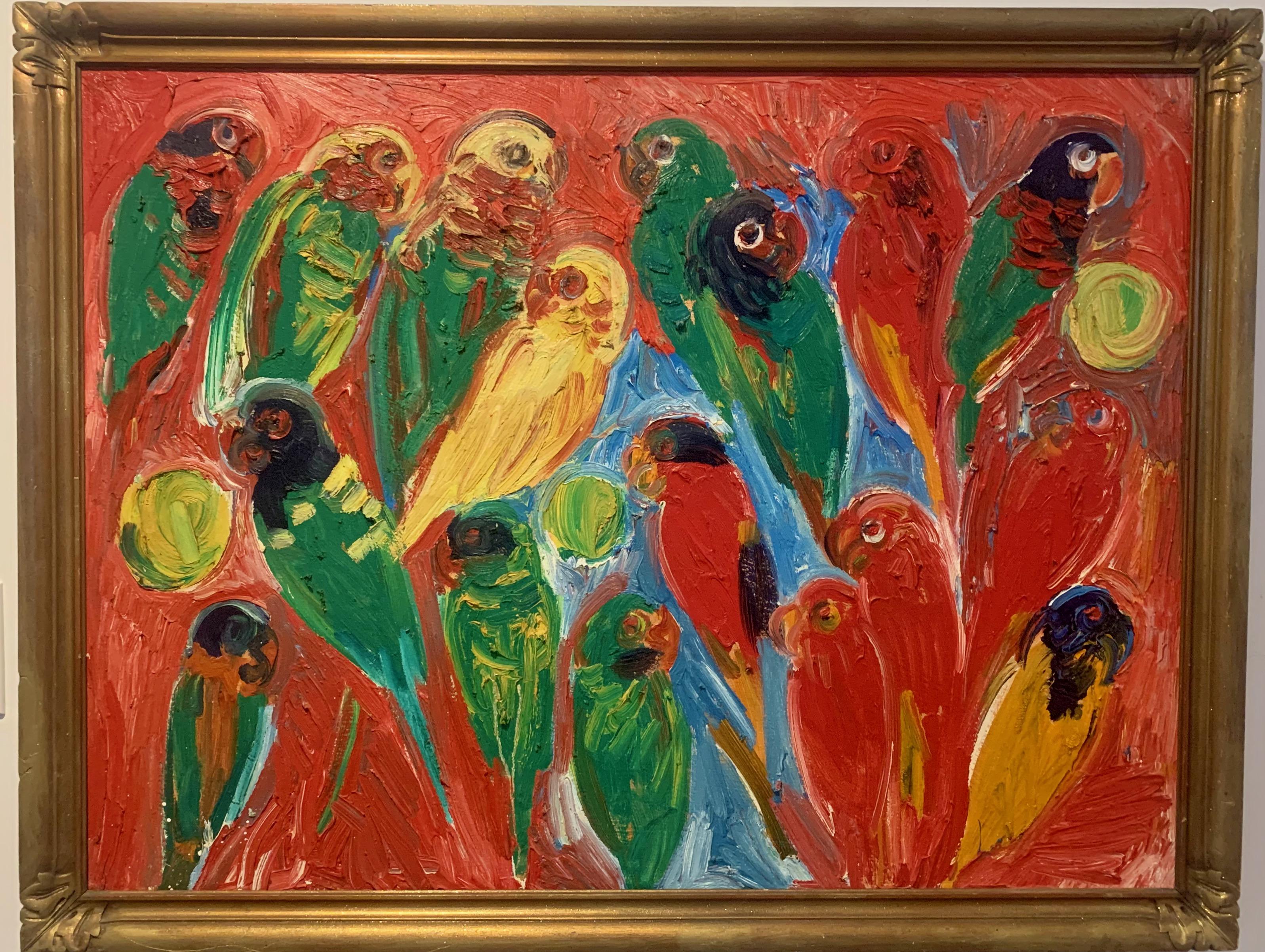 Hunt Slonem Animal Painting - Untitled Red Parrot 