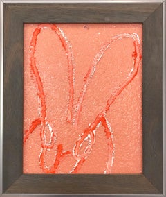 "Untitled" (Resin and Diamond Dust Bunny on Peach) Oil Painting on Wood Panel