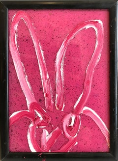 "Untitled" (Resin and Diamond Dust Bunny on Pink) Oil Painting on Wood Panel