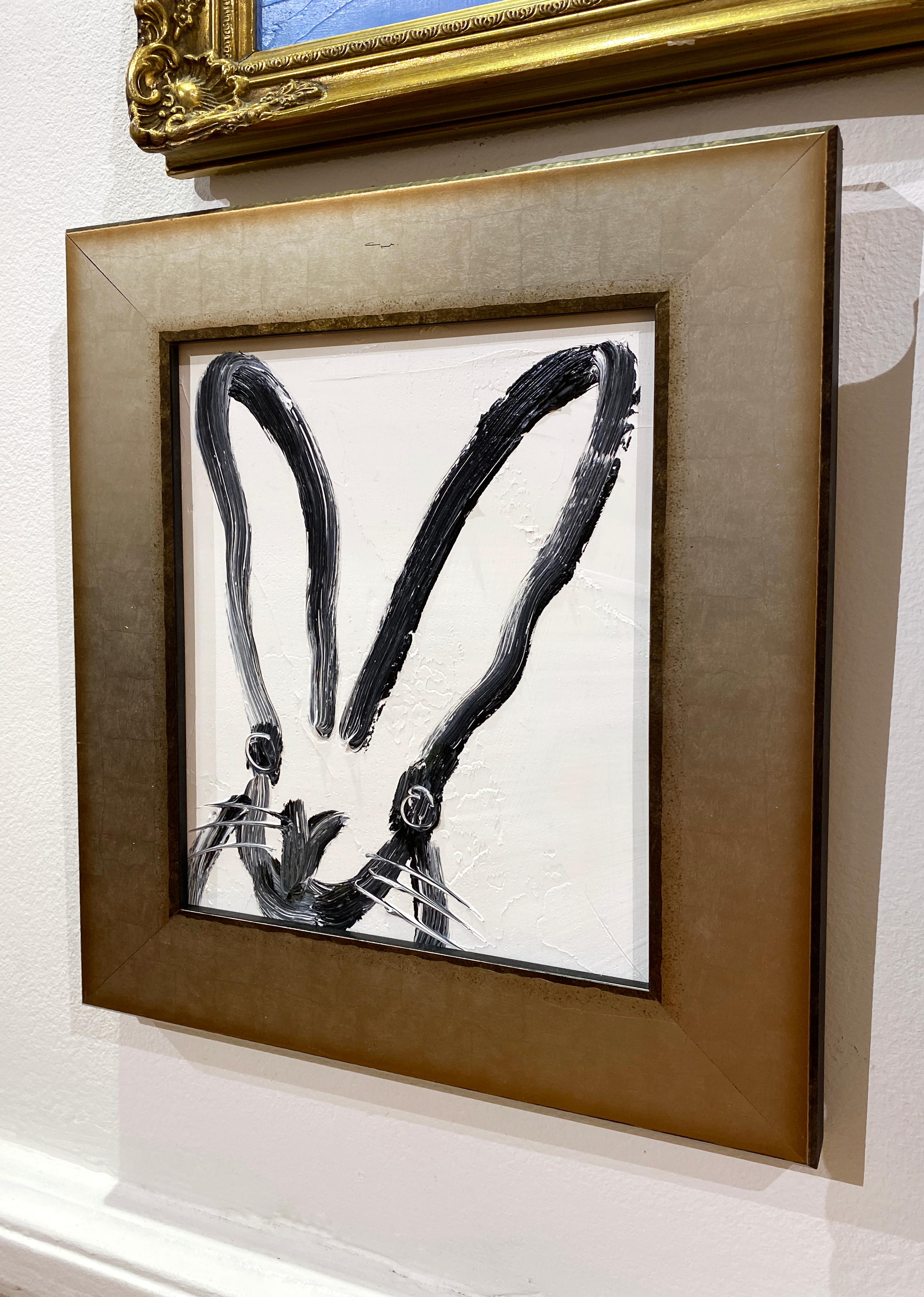 Untitled (white bunny) - Beige Animal Painting by Hunt Slonem