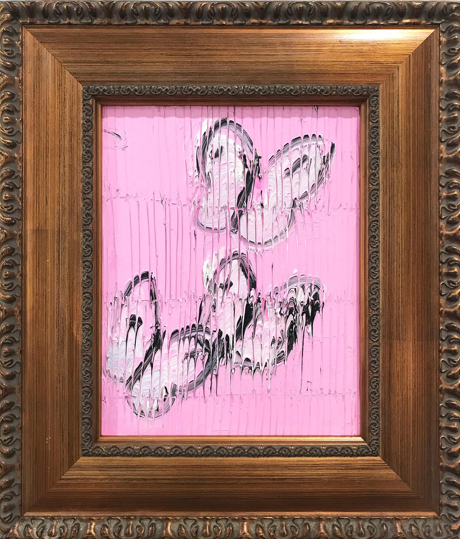 Hunt Slonem Animal Painting - "Untitled" (White Butterflies on Pink Background with Scoring)