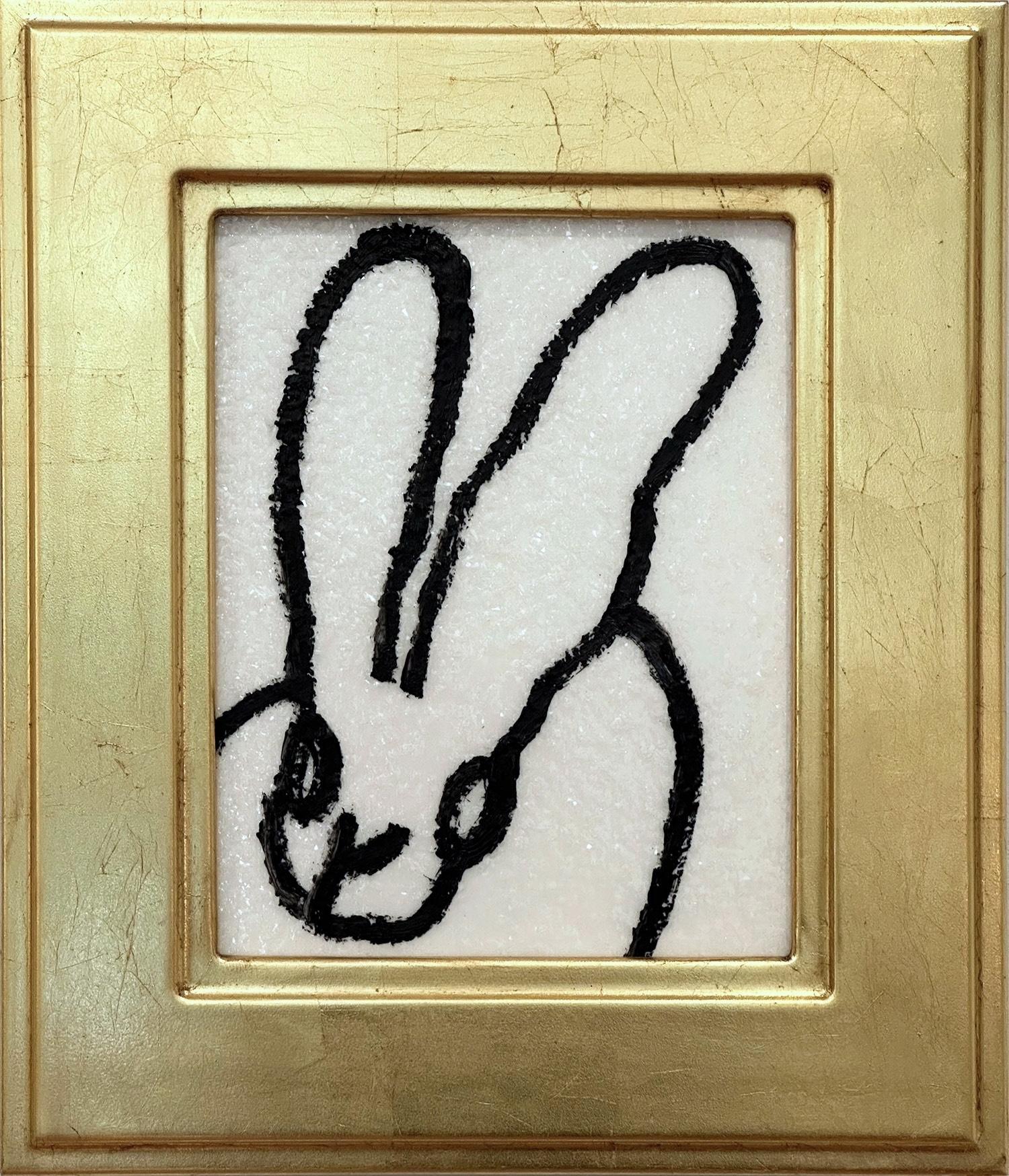 "Senza titolo" Coniglietto dai contorni bianchi su sfondo bianco di polvere di diamante Pittura ad olio