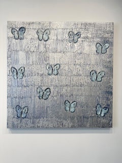 Vibrant Silver Painting with Butterflies 'Silver Ascension Tues' by Hunt Slonem