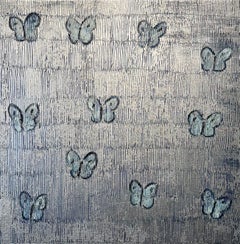 Lebendige Silbermalerei mit Schmetterlingen 'Silver Ascension Tues' von Hunt Slonem