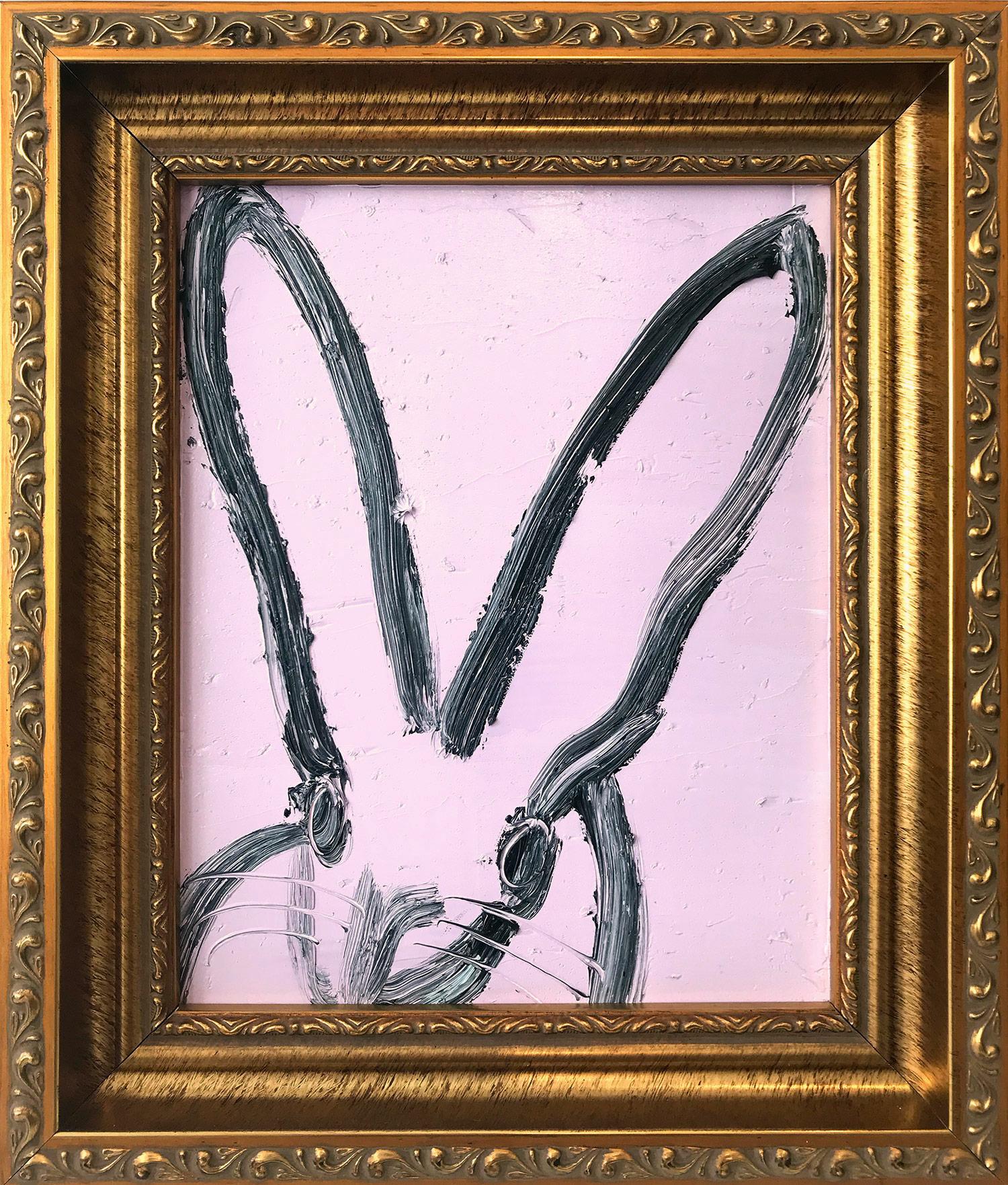 Hunt Slonem Abstract Painting - "Viola" (Bunny on Light Lavender Background) Oil Painting on Wood Panel