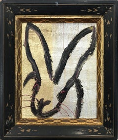 "Violet (Black Bunny on Metallic Gold Background)" Oil Painting on Wood Panel