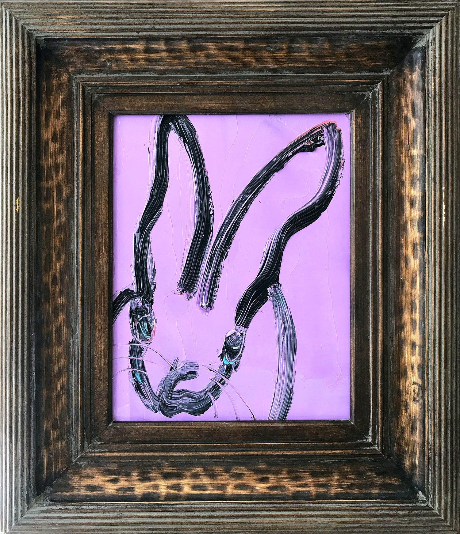 Hunt Slonem Animal Painting - "Violet" (Bunny on Deep Lavender Purple Background) Oil Painting on Wood Panel