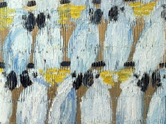 "Whisper Aspen Cockatoos" White & Blue Cockatoos with Gold Background on Canvas