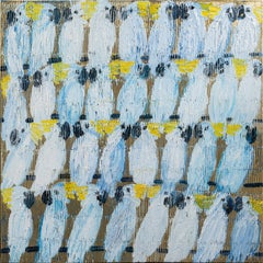 "Whisper Aspen Cockatoos" White & Blue Cockatoos with Gold Background on Canvas
