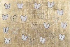 "White Ascension" Butterflies with Golden Background Oil Painting on Canvas