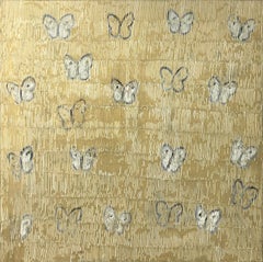 "White Ascension Northern Light" Butterflies Gold Background Oil Painting Canvas