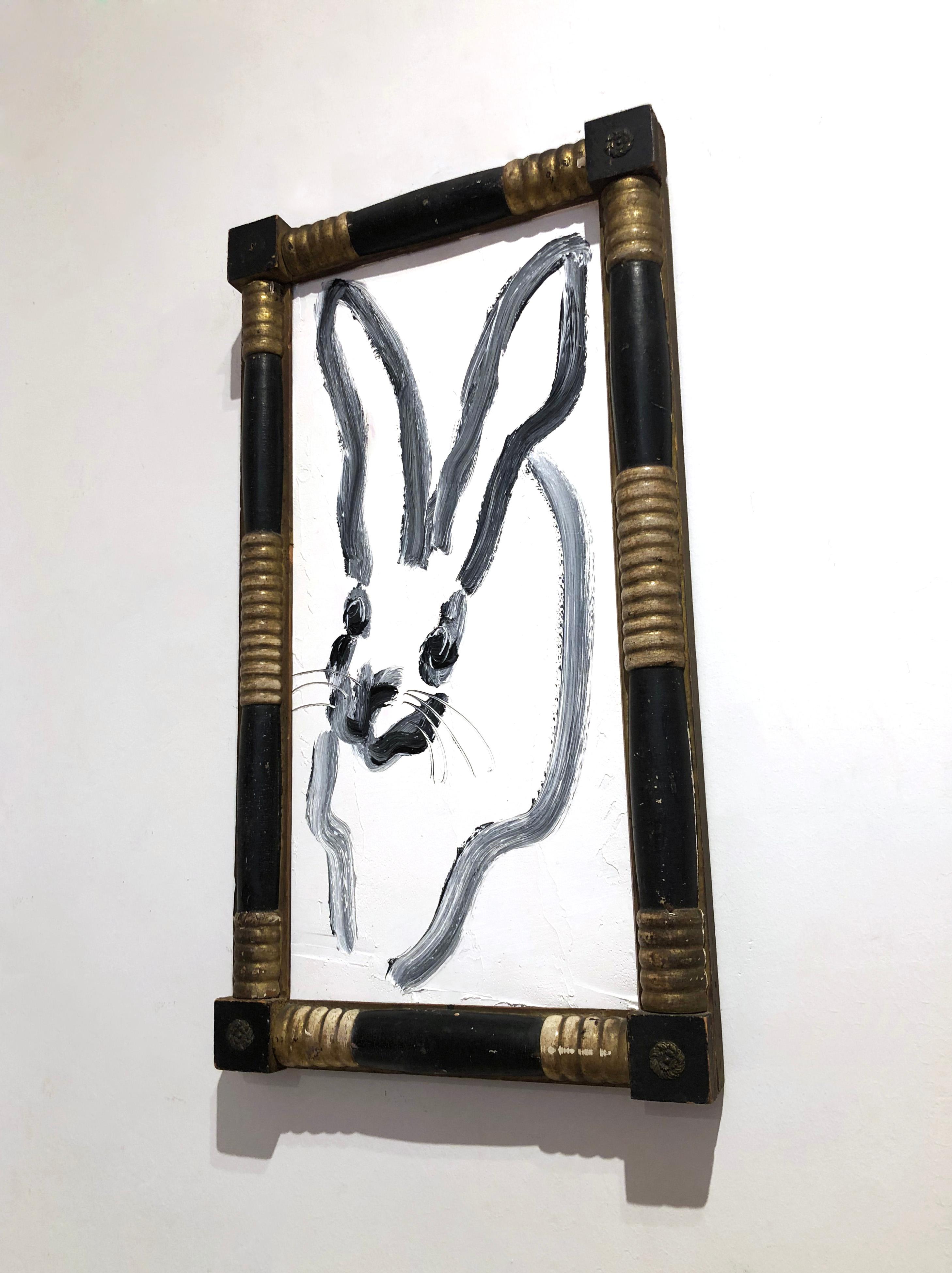 White Bunny - Gray Animal Painting by Hunt Slonem