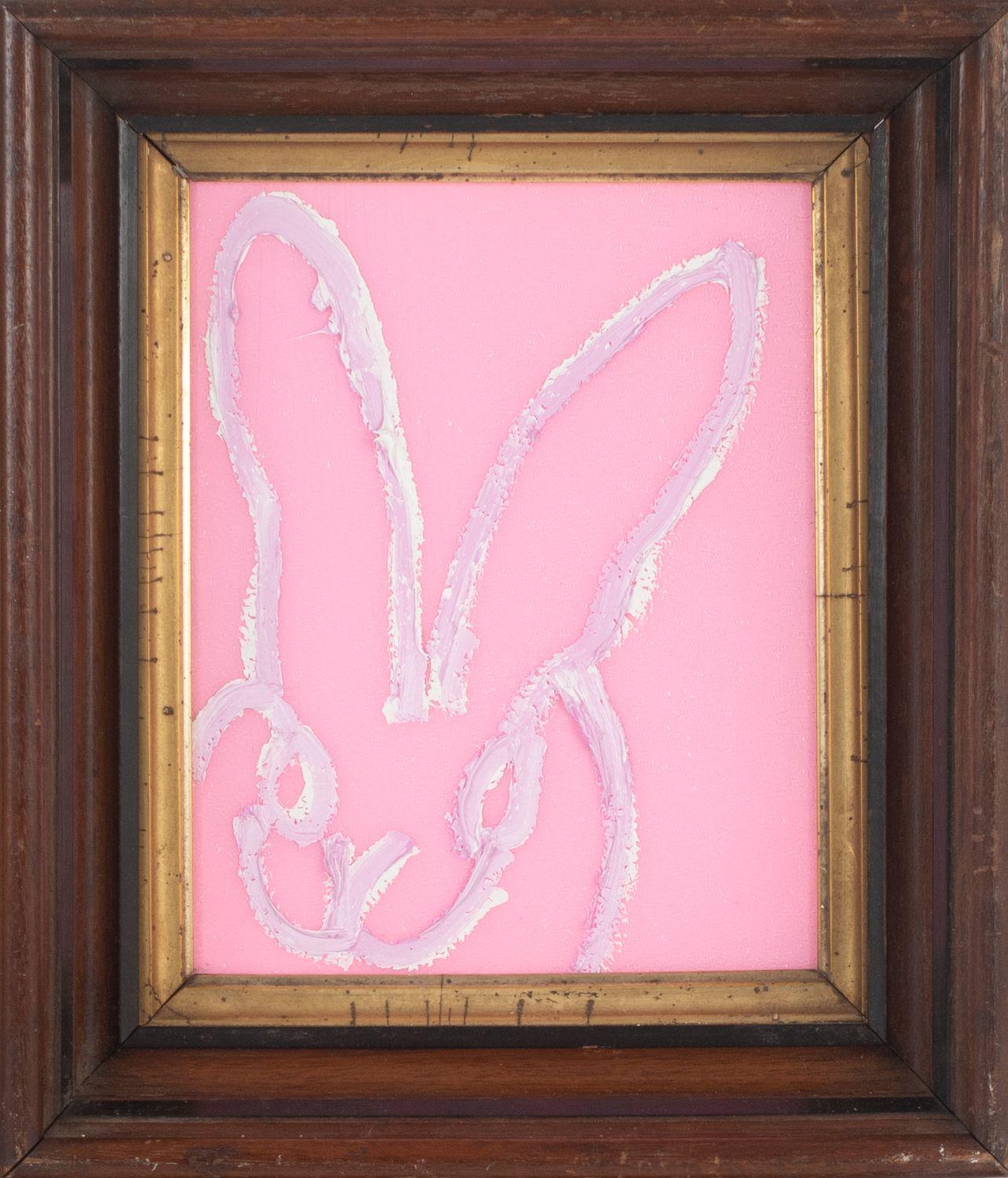 Hunt Slonem Animal Painting - White Bunny on Pink Diamond Dust