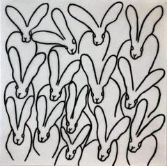  "White Diamond Dust The Big Move" Black & White Bunnies Oil on Canvas Painting
