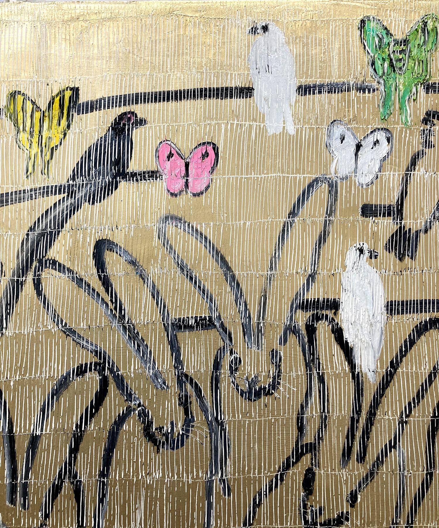 „Whydah in Season“ Vögel, Hasen und Schmetterlinge auf goldenem Hintergrund, Ölgemälde im Angebot 6