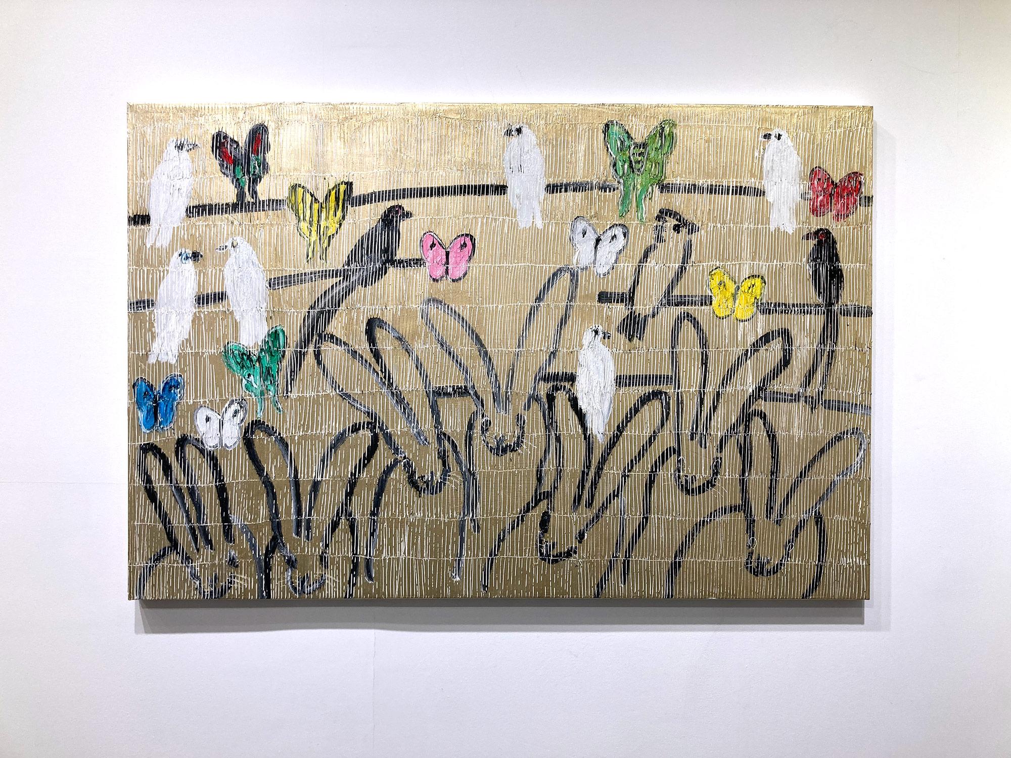 „Whydah in Season“ Vögel, Hasen und Schmetterlinge auf goldenem Hintergrund, Ölgemälde im Angebot 12