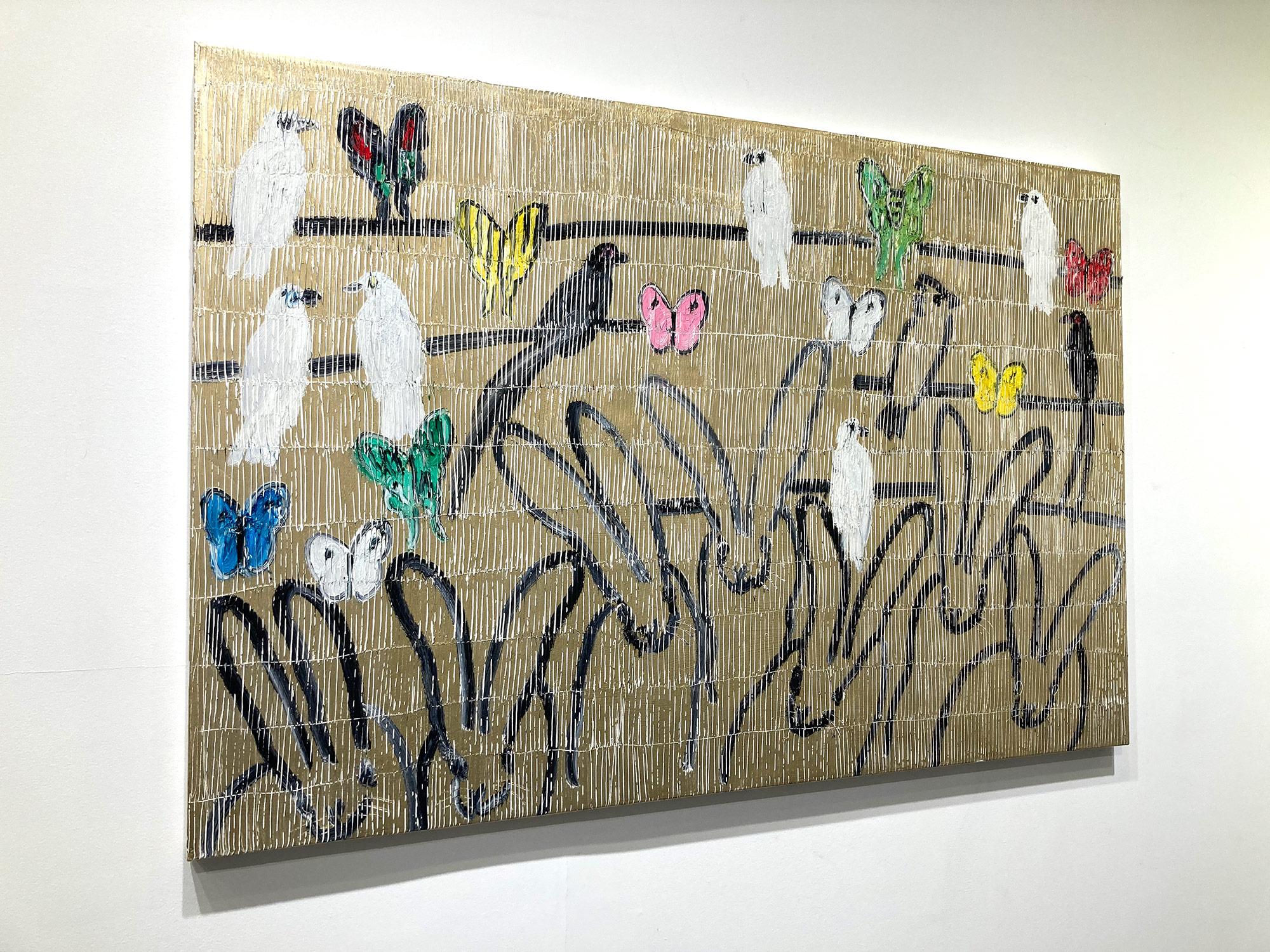 „Whydah in Season“ Vögel, Hasen und Schmetterlinge auf goldenem Hintergrund, Ölgemälde im Angebot 13