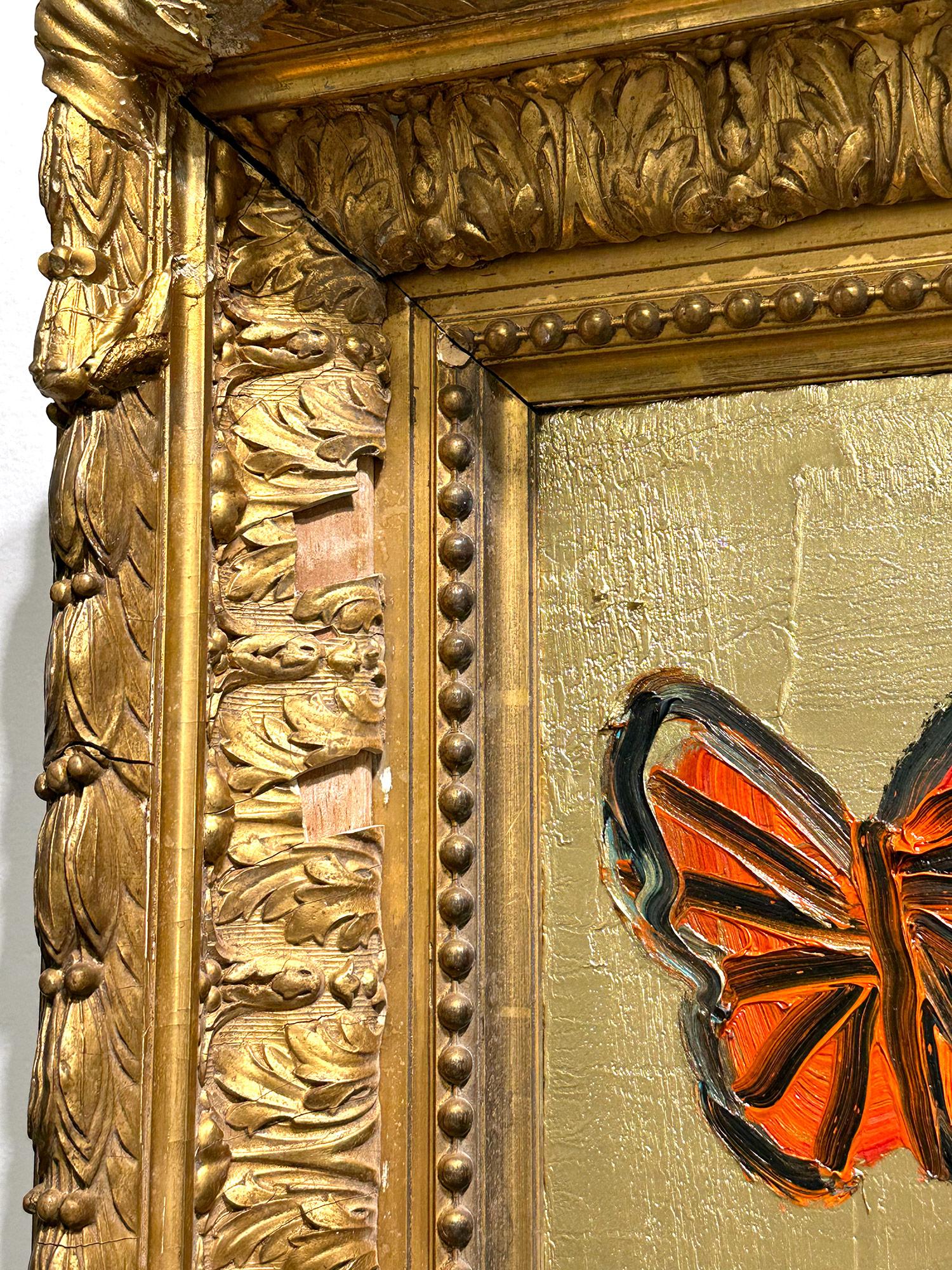 „Whydahs Longtail“ Hasen, Vögel und Schmetterlinge auf goldenem Hintergrund, Ölgemälde im Angebot 10