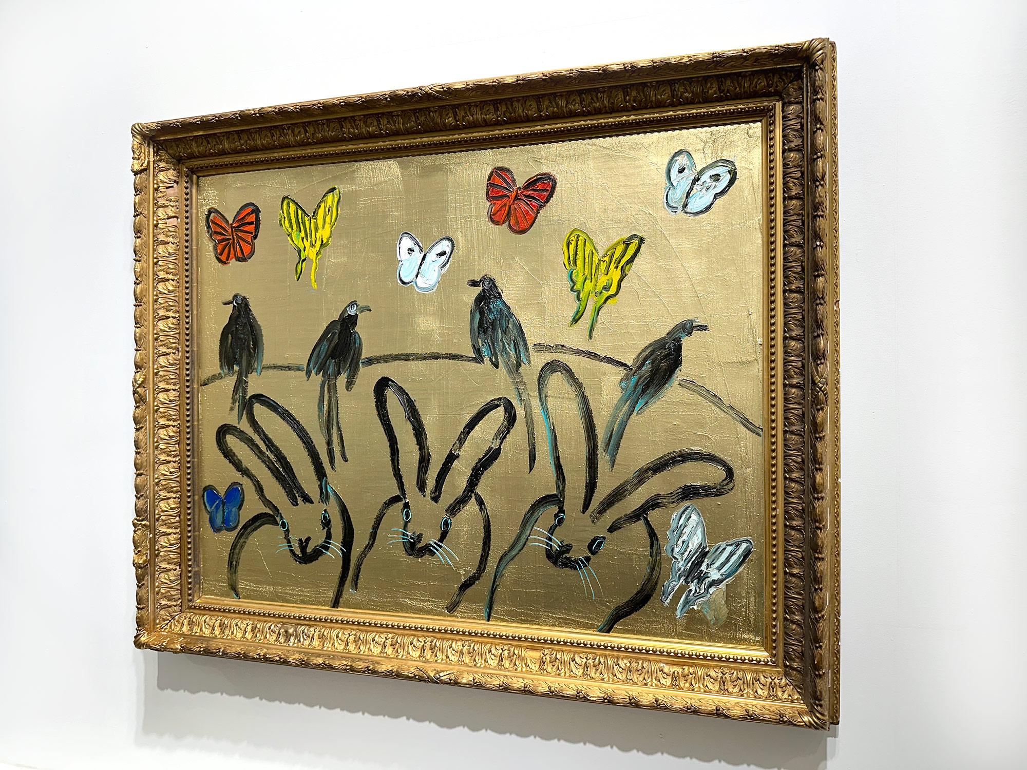 „Whydahs Longtail“ Hasen, Vögel und Schmetterlinge auf goldenem Hintergrund, Ölgemälde im Angebot 14