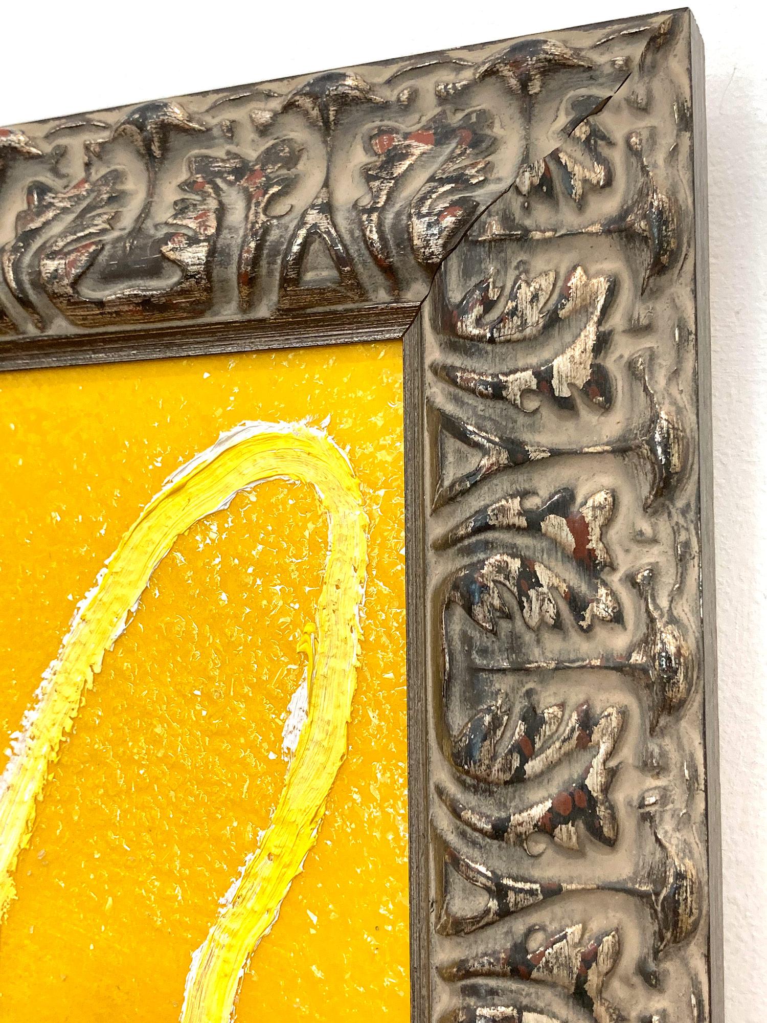 Bunny jaune avec peinture à l'huile sur panneau de bois encadré en vente 5