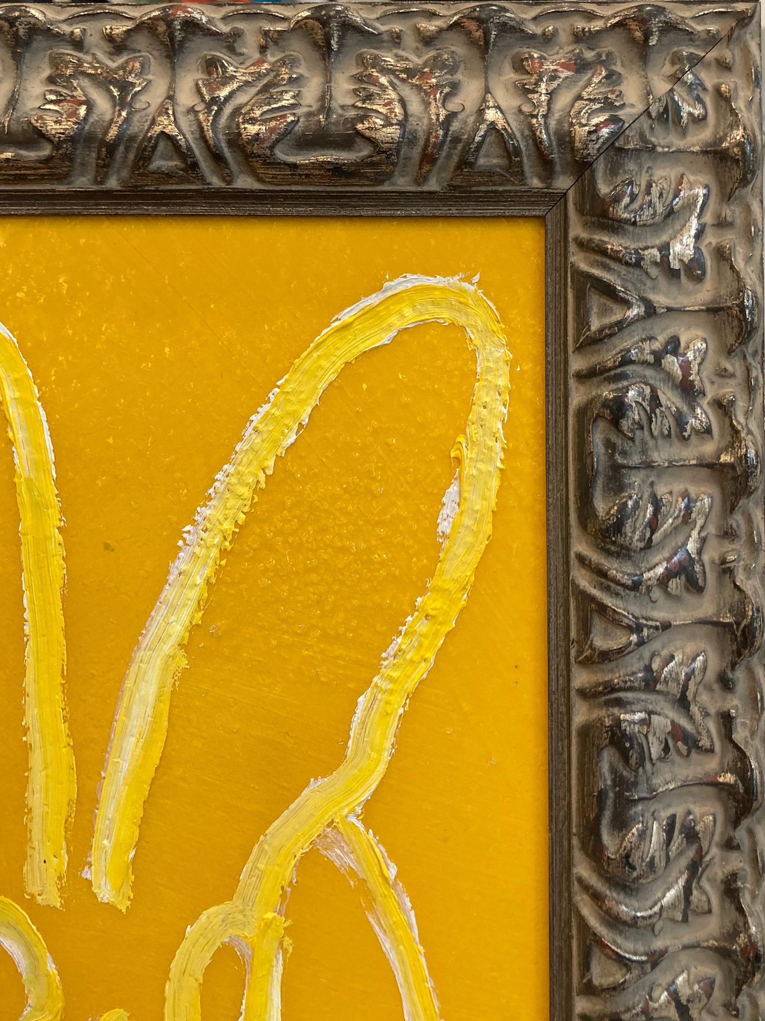 Bunny jaune avec peinture à l'huile sur panneau de bois encadré en vente 9