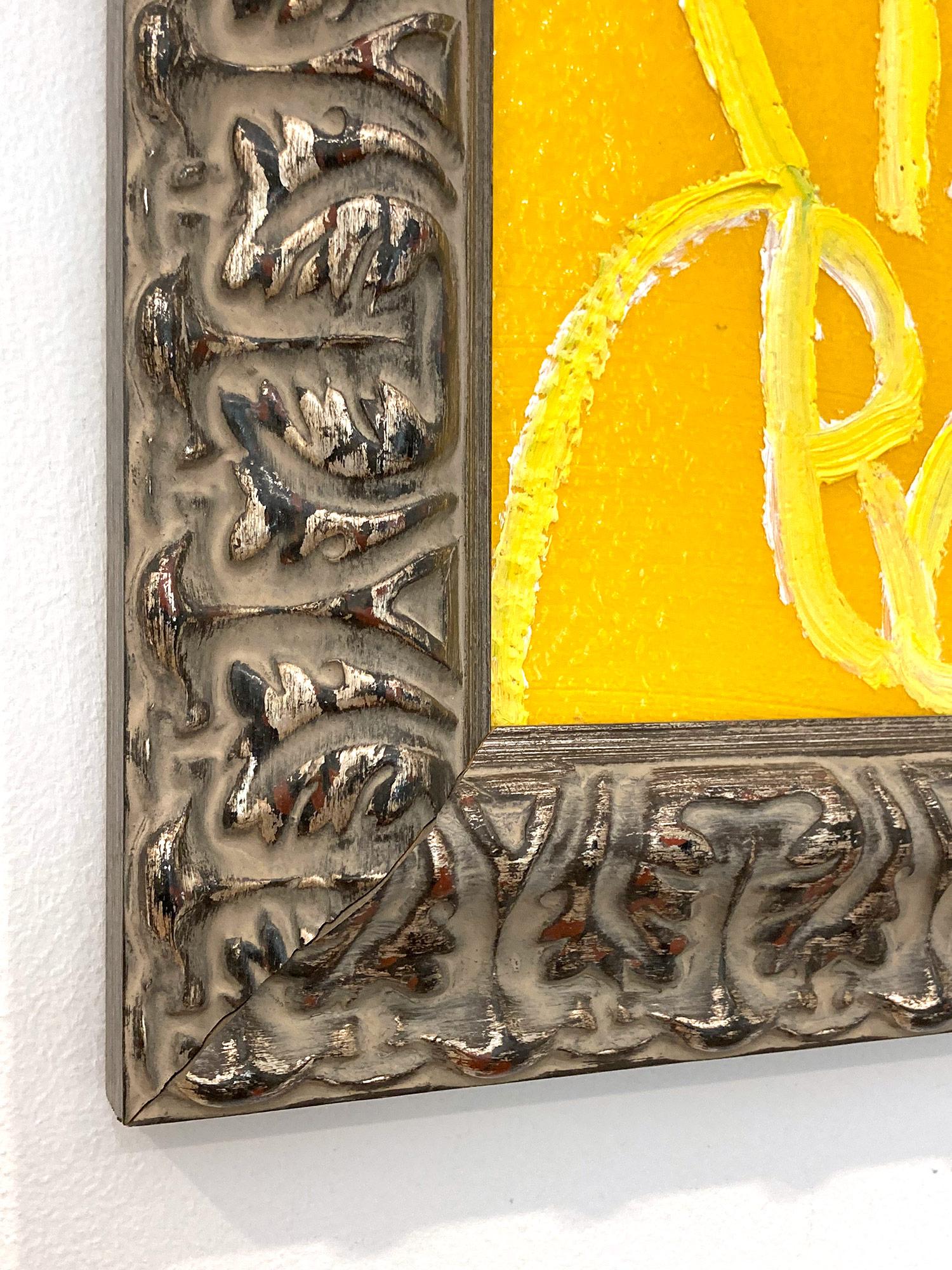 Bunny jaune avec peinture à l'huile sur panneau de bois encadré en vente 11