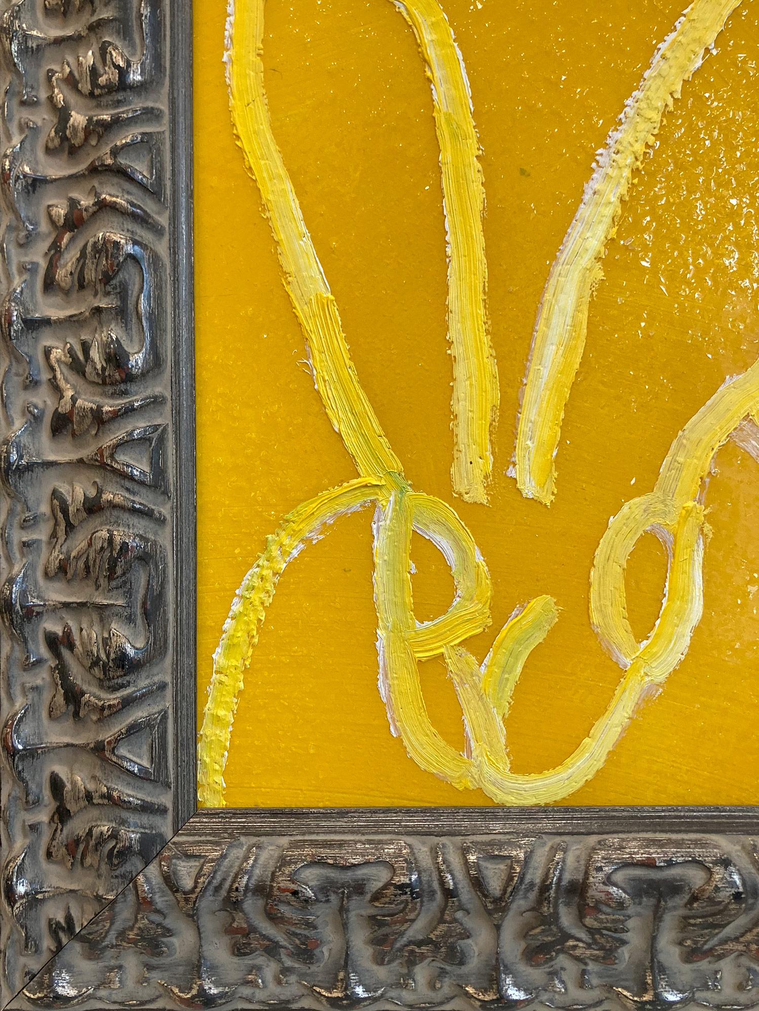 Bunny jaune avec peinture à l'huile sur panneau de bois encadré - Néo-expressionnisme Painting par Hunt Slonem