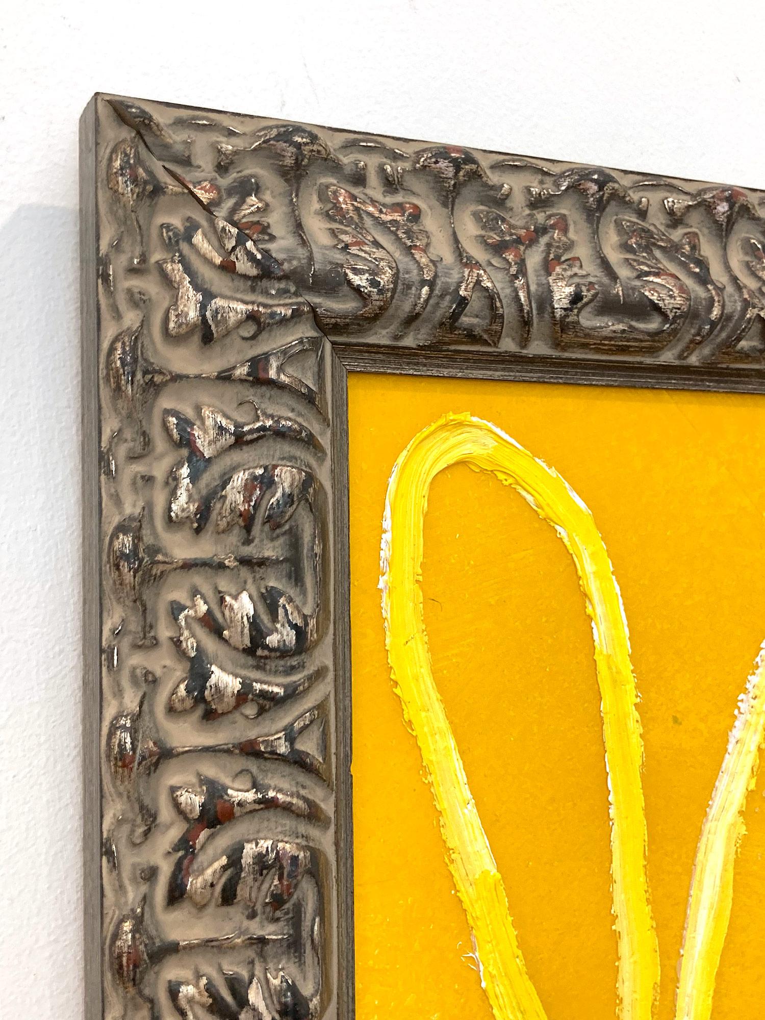 Bunny jaune avec peinture à l'huile sur panneau de bois encadré en vente 3