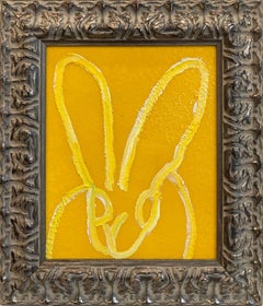 Conejito de Polvo de Diamante Amarillo con Resina Pintura al Óleo sobre Panel de Madera Enmarcada