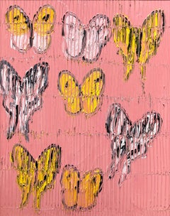 "Zebra Schwalbenschwanz" Bunte Schmetterlinge auf lachsrosa Hintergrund Gerahmt