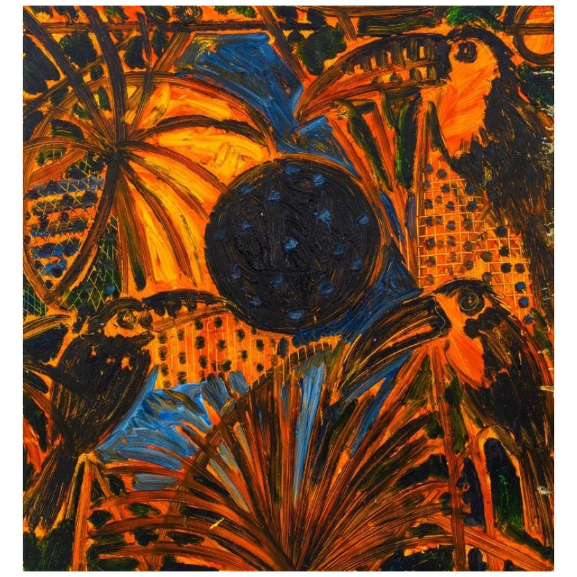 Hunt Slonem "Palms & Toucans" Oil on Canvas, 1989