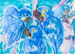 Hunt Slonem "Pappagalli" Acquerello su carta, 1988