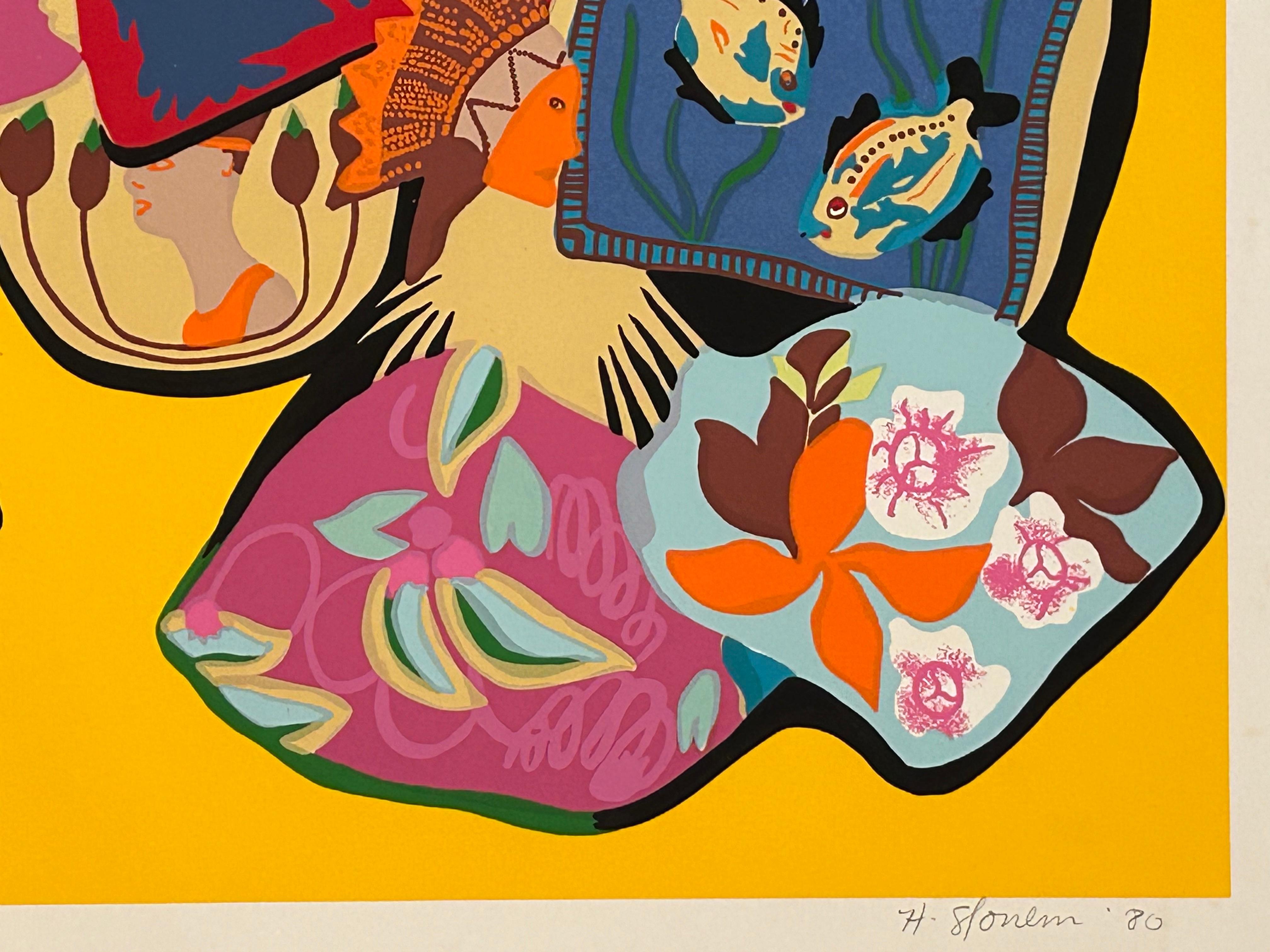 Mid-Century Modern Hunt Slonem Pillow Garden Pop Art Lithograph For Sale