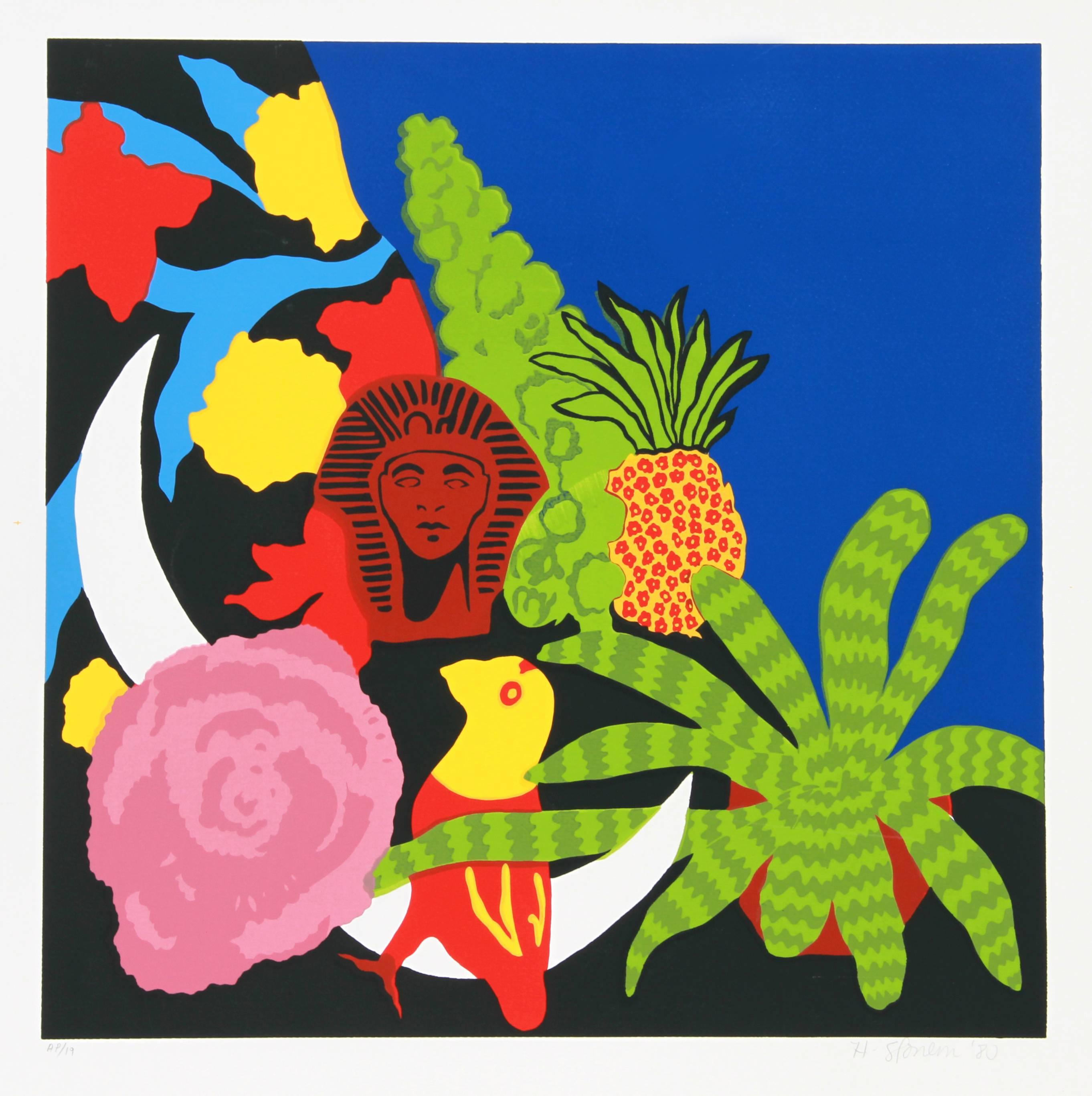 Artist:  Hunt Slonem, American (1951 - )
Title:  Brussels Sprouts
Year:  Circa 1980
Medium:  Serigraph, signed and numbered in pencil
Edition:  250, AP
Image Size:  19 x 19.5 inches 
Size:  22 in. x 30 in. (55.88 cm x 76.2 cm)
