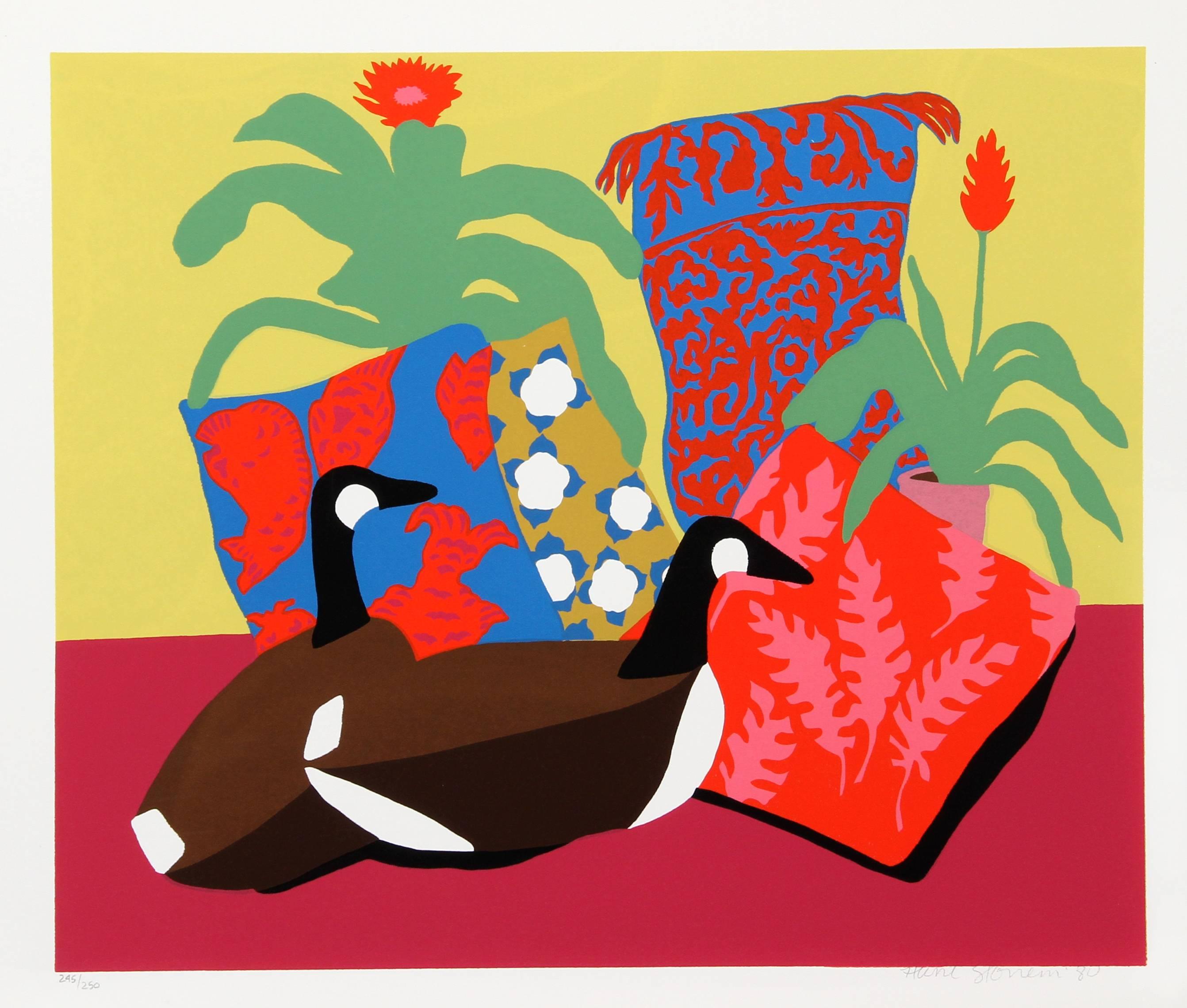 Artist:  Hunt Slonem, American (1951 - )
Title:  Double Decoy II
Year:  1980
Medium:  Serigraph, signed and numbered in pencil
Edition:  200, AP 
Image Size:  19.5 x 23 inches
Size:  22 in. x 30 in. (55.88 cm x 76.2 cm)