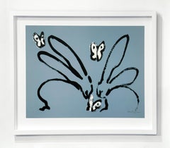 Hunt Slonem "Coniglietti del cielo azzurro" Coniglietti e farfalle